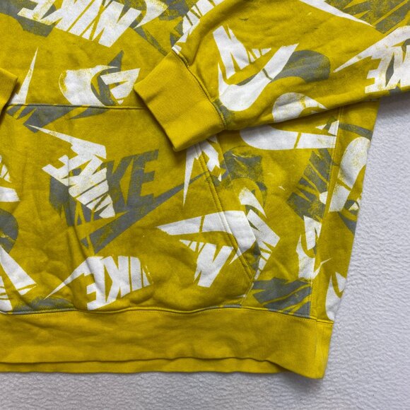 Nike Hoodie Mens 2XL Yellow White All Over Print Swoosh Pullover Sweatshirt - Picture 3 of 11